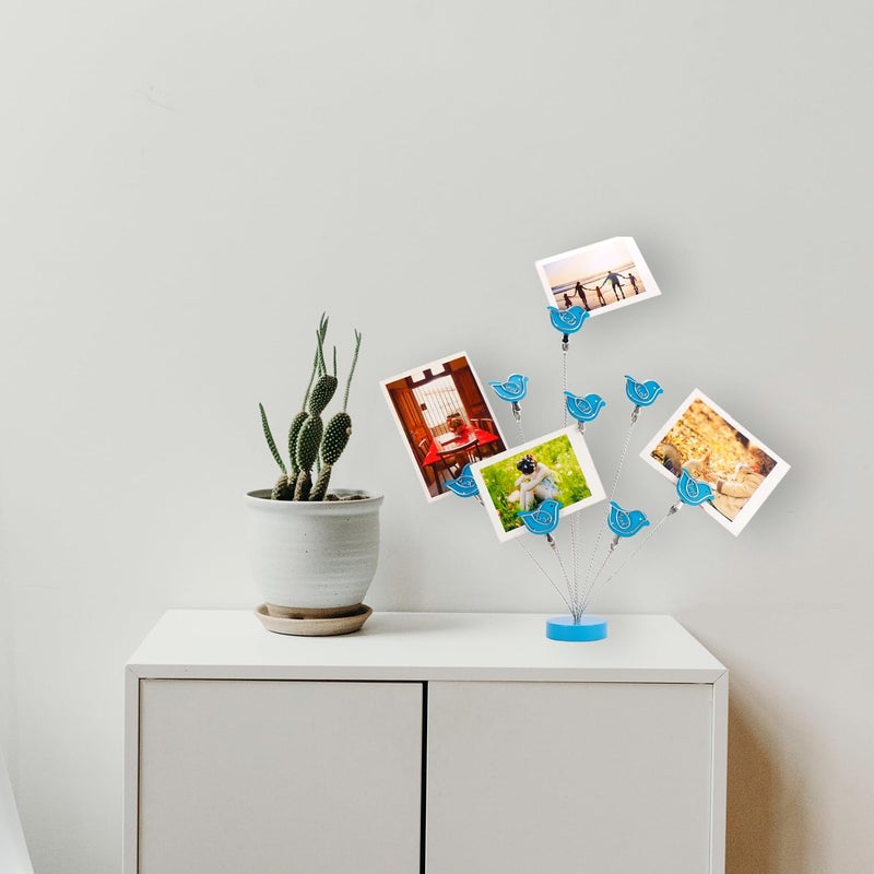 TFu 8-Branch Family Tree Picture Frame Holder, Card Photo Clips Holder Desk Stand for Memo Paper Note Photo Christmas Wedding Card Display (Blue Bird) - Image 2